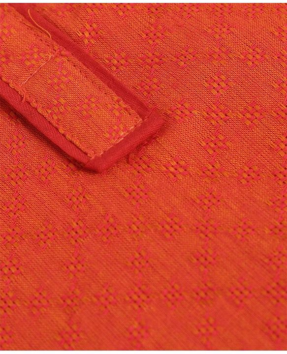 Pine Kids Full Sleeves Textured Kurta with Placket Detailing and Pyjama Set - Orange