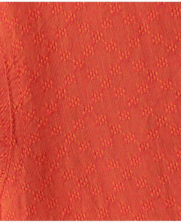 Pine Kids Full Sleeves Textured Kurta with Placket Detailing and Pyjama Set - Orange
