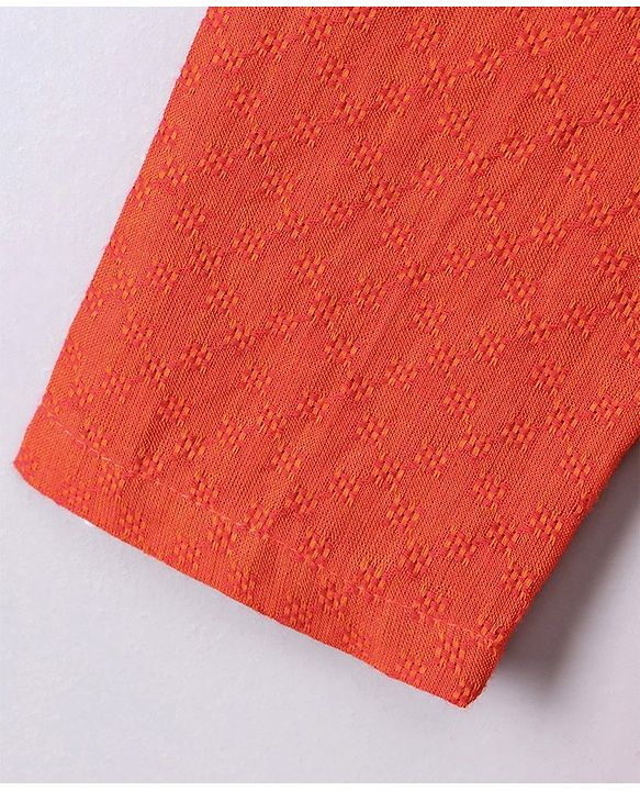 Pine Kids Full Sleeves Textured Kurta with Placket Detailing and Pyjama Set - Orange