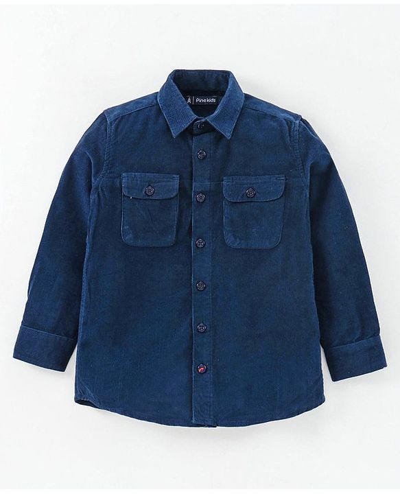 Pine Kids Full Sleeves Solid Corduroy Shirt - Navy