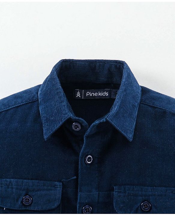 Pine Kids Full Sleeves Solid Corduroy Shirt - Navy