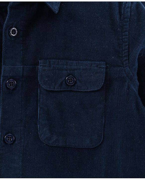 Pine Kids Full Sleeves Solid Corduroy Shirt - Navy
