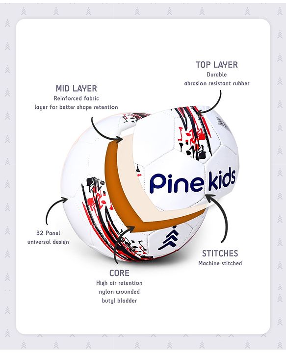 Pine Kids Professional Size - 5 Football - White | High-Quality Stitched Soccer Ball for Boys & Girls | Ideal for Training, Match Play & Practice | Official Size | Long-Lasting Performance