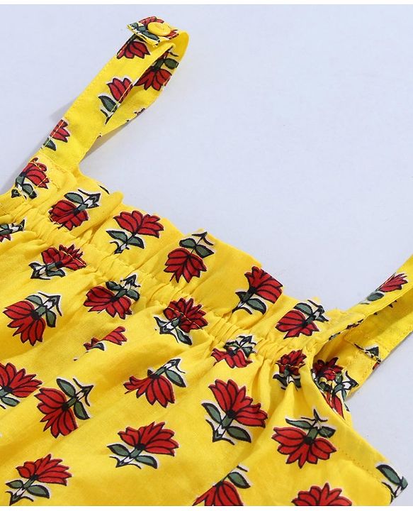 Babyhug Singlet Sleeves Kurta and Sharara Set with Lace Border Dupatta Floral Print - Yellow