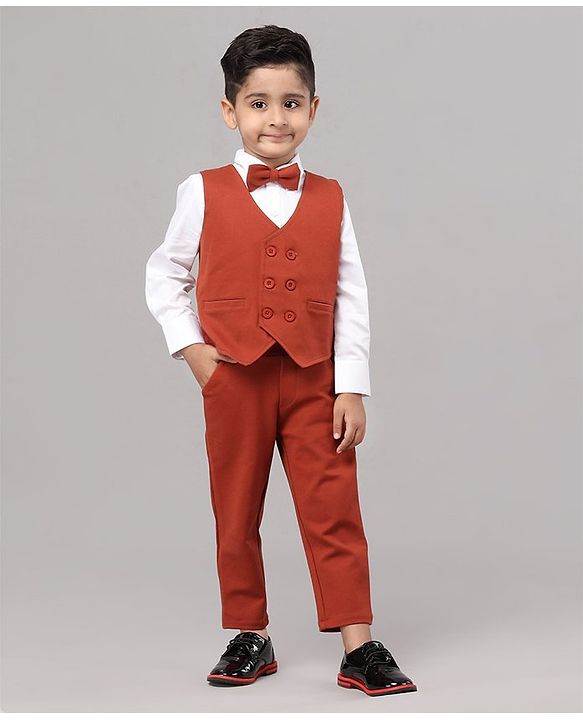 Babyhug Full Sleeves Solid Party Suit with Bow - Red White