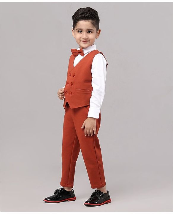 Babyhug Full Sleeves Solid Party Suit with Bow - Red White