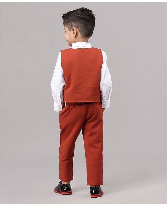 Babyhug Full Sleeves Solid Party Suit with Bow - Red White