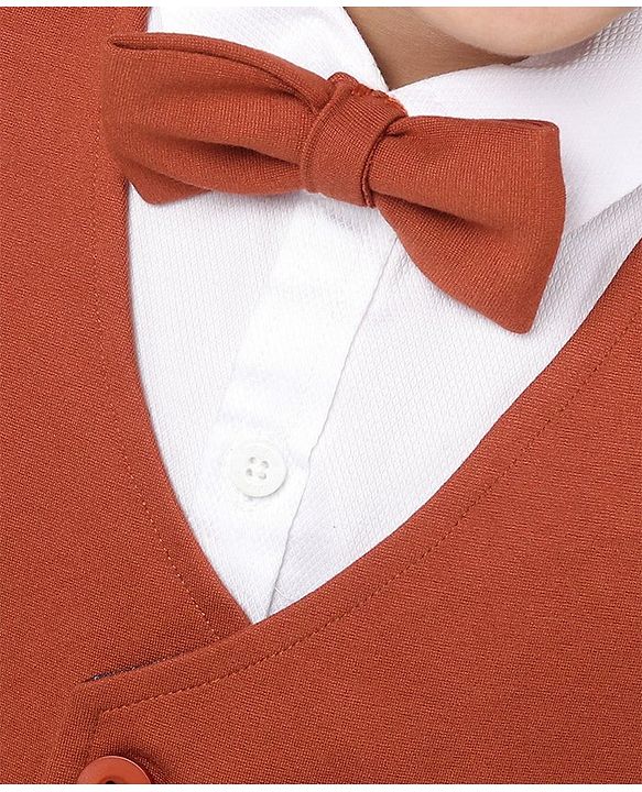 Babyhug Full Sleeves Solid Party Suit with Bow - Red White