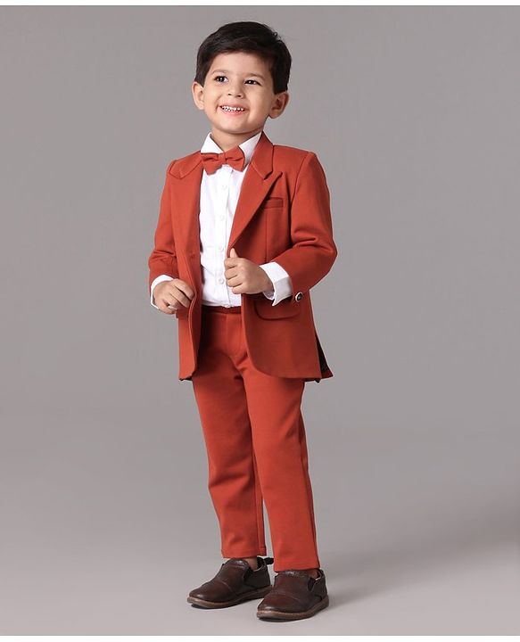 Babyhug 3 Piece Full Sleeves Party Suit With Bow - Red White