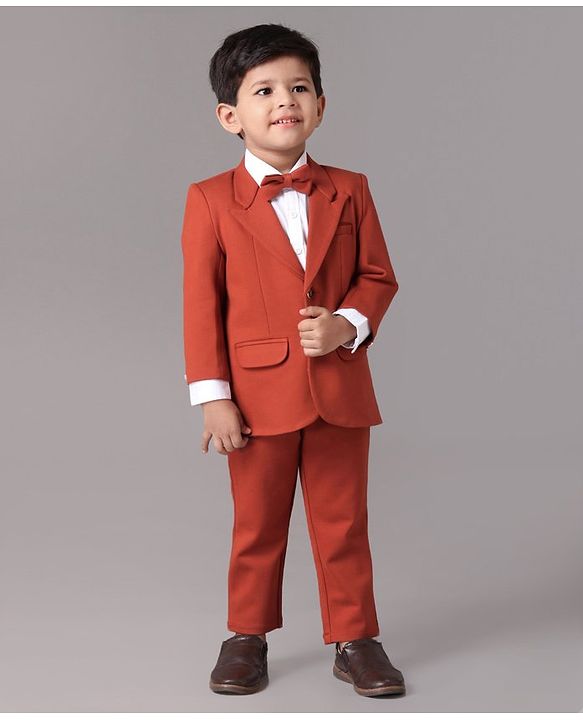 Babyhug 3 Piece Full Sleeves Party Suit With Bow - Red White