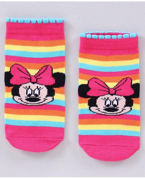 Cutewalk by Babyhug Disney Anti Bacterial Ankle Length Socks Minnie Mouse Print Pack of 3 - Pink White Mutlicolor