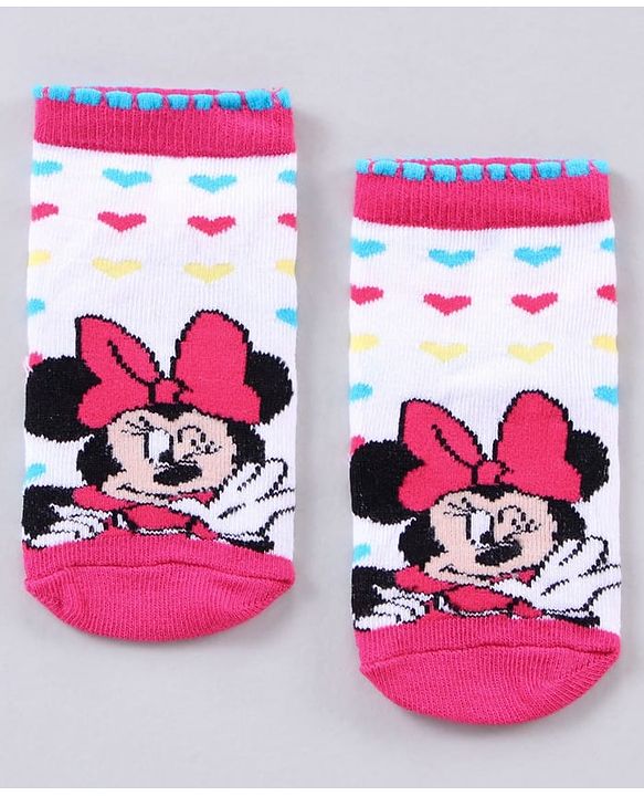 Cutewalk by Babyhug Disney Anti Bacterial Ankle Length Socks Minnie Mouse Print Pack of 3 - Pink White Mutlicolor
