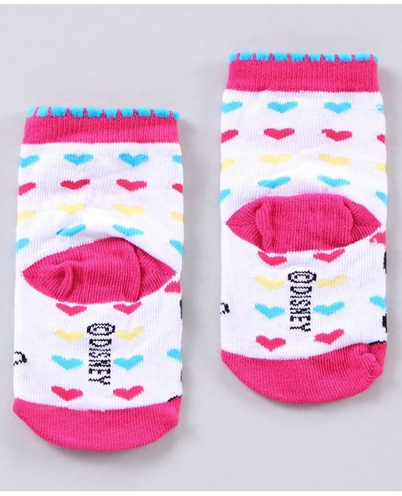 Cutewalk by Babyhug Disney Anti Bacterial Ankle Length Socks Minnie Mouse Print Pack of 3 - Pink White Mutlicolor