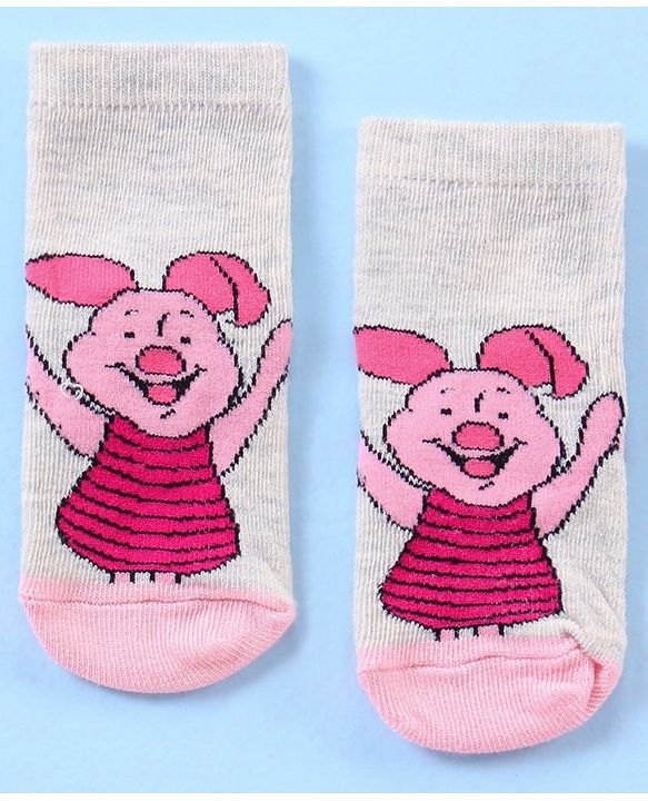 Cute Walk by Babyhug Anti Bacterial Ankle Length Socks Disney Cartoon Characters Print Pack of 3 - Grey Pink Red