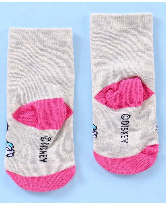 Cute Walk by Babyhug Anti Bacterial Ankle Length Socks Disney Cartoon Characters Print Pack of 3 - Grey Pink Red