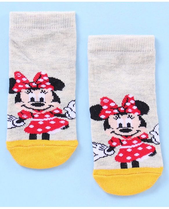 Cute Walk by Babyhug Anti Bacterial Ankle Length Socks Disney Cartoon Characters Print Pack of 3 - Grey Pink Red