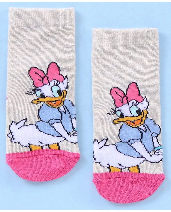 Cute Walk by Babyhug Anti Bacterial Ankle Length Socks Disney Cartoon Characters Print Pack of 3 - Grey Pink Red