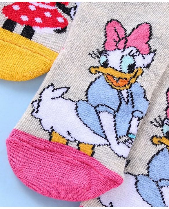 Cute Walk by Babyhug Anti Bacterial Ankle Length Socks Disney Cartoon Characters Print Pack of 3 - Grey Pink Red