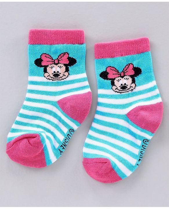 Cute Walk by Babyhug Ankle Length Antibacterial Socks Minnie Mouse Design Pack of 3 - Blue Pink