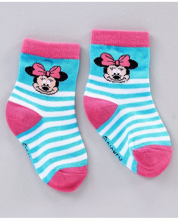 Cute Walk by Babyhug Ankle Length Antibacterial Socks Minnie Mouse Design Pack of 3 - Blue Pink