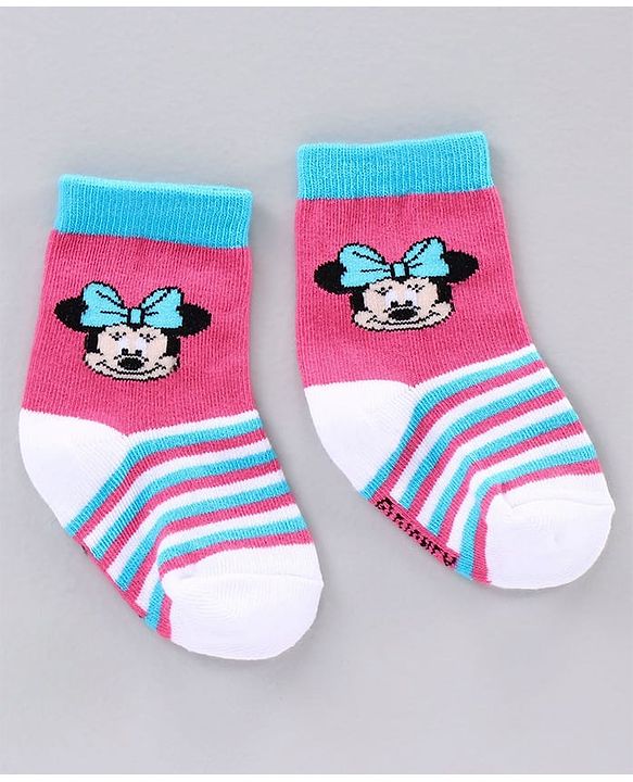 Cute Walk by Babyhug Ankle Length Antibacterial Socks Minnie Mouse Design Pack of 3 - Blue Pink
