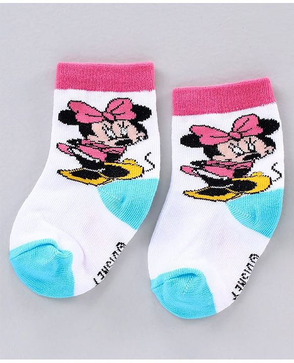 Cute Walk by Babyhug Ankle Length Antibacterial Socks Minnie Mouse Design Pack of 3 - Blue Pink