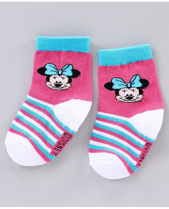 Cute Walk by Babyhug Ankle Length Antibacterial Socks Minnie Mouse Design Pack of 3 - Blue Pink