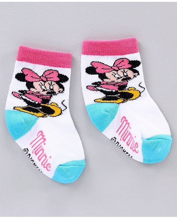 Cute Walk by Babyhug Ankle Length Antibacterial Socks Minnie Mouse Design Pack of 3 - Blue Pink