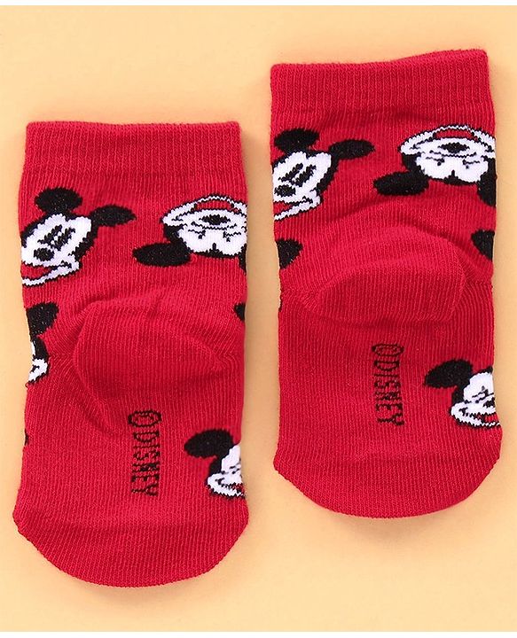 Cute Walk by Babyhug Cotton Blend Ankle Length Anti Bacterial Socks Mickey Mouse Design Pack of 3 - Grey Red