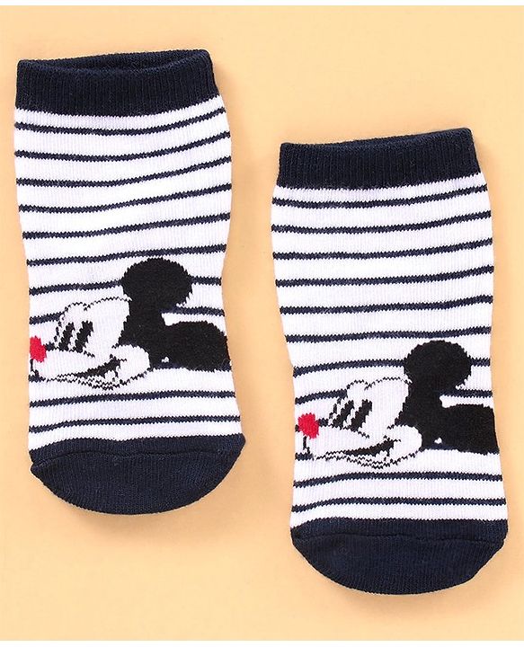 Cute Walk by Babyhug Cotton Blend Ankle Length Anti Bacterial Socks Mickey Mouse Design Pack of 3 - Grey Red