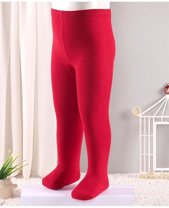 Cute Walk by Babyhug Antibacterial Solid Footed Tights - Red