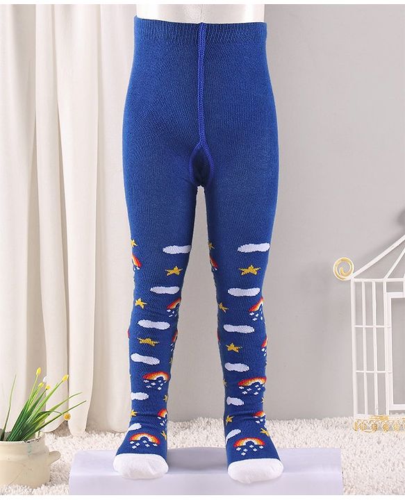 Cute Walk by Babyhug Antibacterial Rainbow Design Footed Tights - Blue