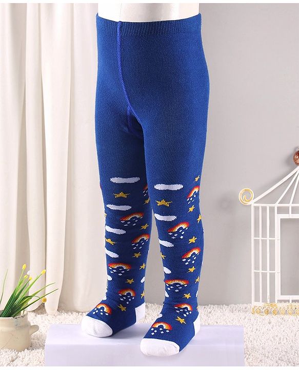 Cute Walk by Babyhug Antibacterial Rainbow Design Footed Tights - Blue