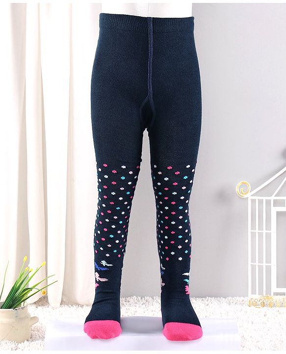 Cutewalk by Babyhug Anti Bacterial Tights Floral Design - Navy Blue