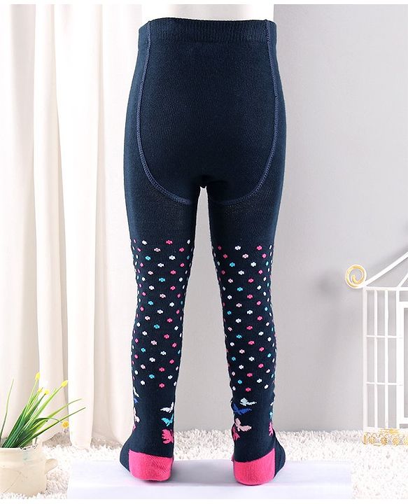 Cutewalk by Babyhug Anti Bacterial Tights Floral Design - Navy Blue
