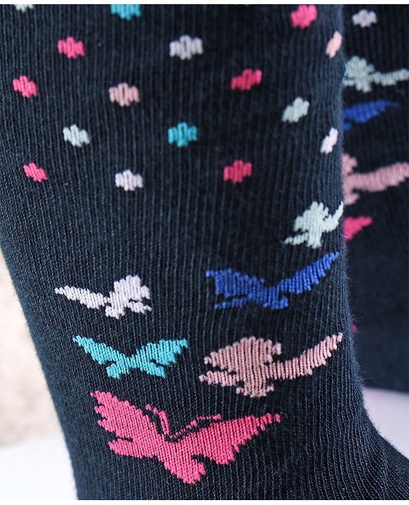 Cutewalk by Babyhug Anti Bacterial Tights Floral Design - Navy Blue
