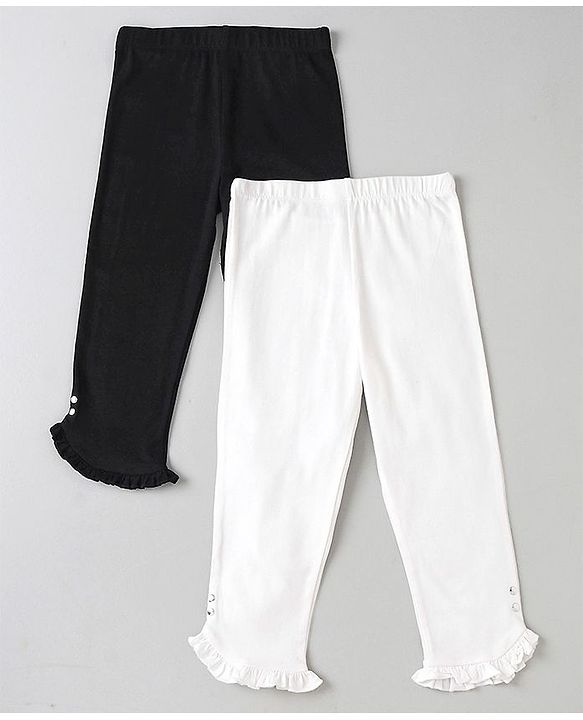 Pine Kids Solid Calf Length Legging with Organic Cotton and Biowash Pack of 2 - Black White