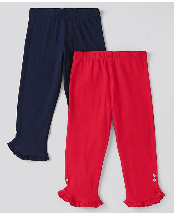 Pine Kids Solid Calf Length Legging with Organic Cotton and Biowash Pack of 2 - Blue Red