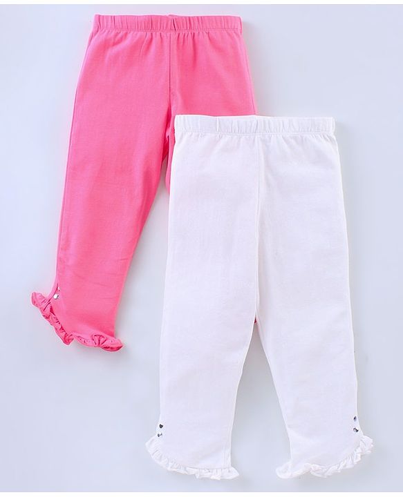 Pine Kids Calf Length Legging With Organic Cotton And Biowash Pack of 2 - White Pink
