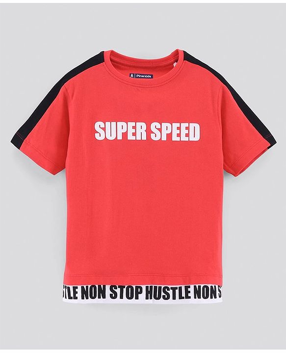 Pine Kids Biowash Half Sleeves Tee Super Speed Print - Red
