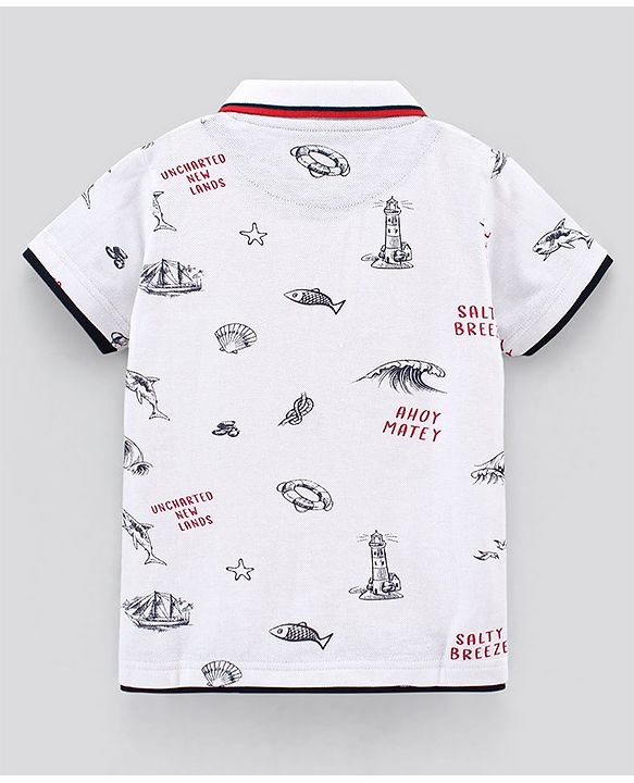 Pine Kids Biowash Half Sleeves Tee Marine Life Print - White