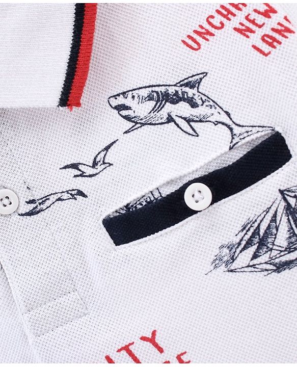 Pine Kids Biowash Half Sleeves Tee Marine Life Print - White