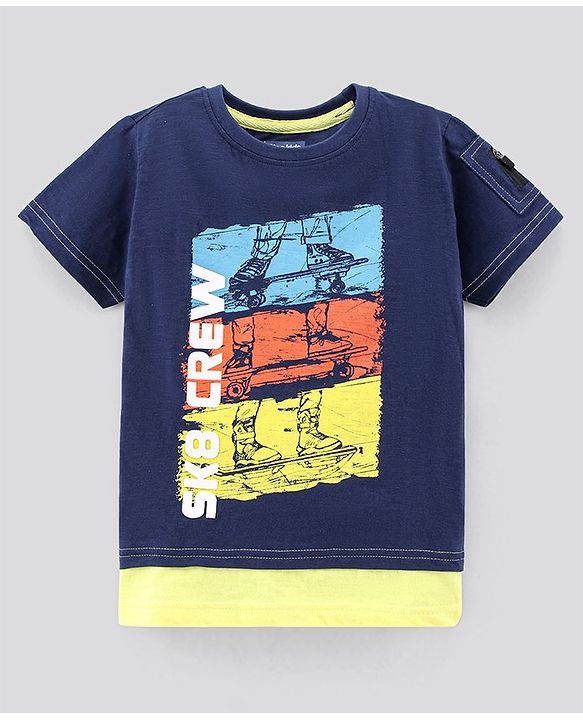 Pine Kids Half Sleeves Tee SK8  Crew Print - Navy Blue
