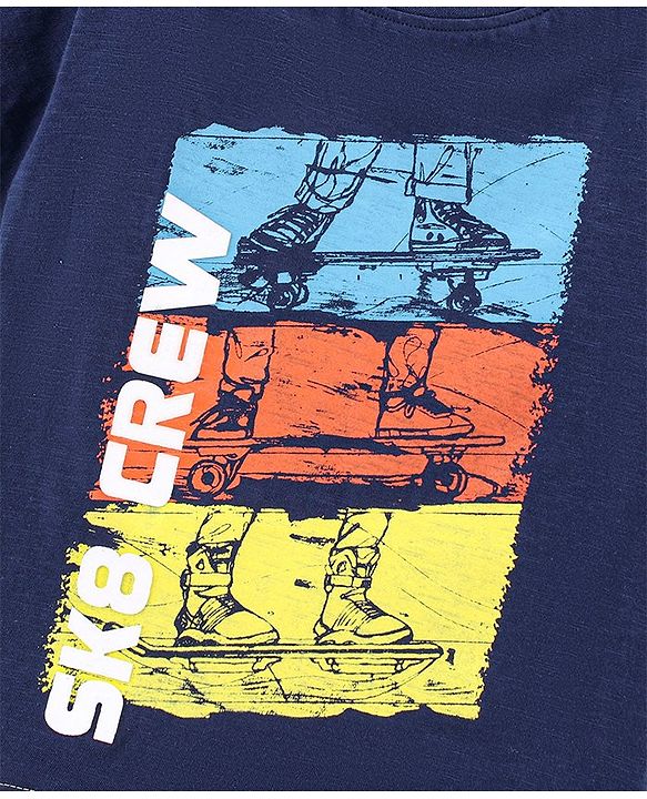 Pine Kids Half Sleeves Tee SK8  Crew Print - Navy Blue
