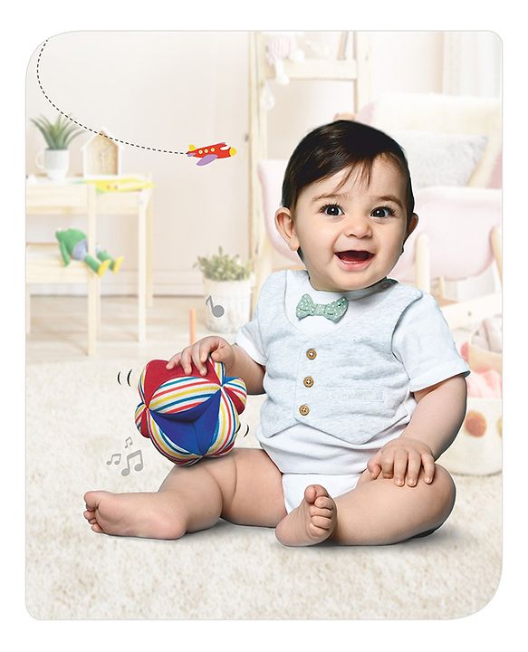 Babyhug Soft Rattle Ball for Infants|Multi-Texture Cotton Fabric with Gentle Sound|Stimulates Sensory, Motor & Visual Development|Lightweight & Easy to Grasp|BIS|Ideal Gift|3+ Months|Multicolor