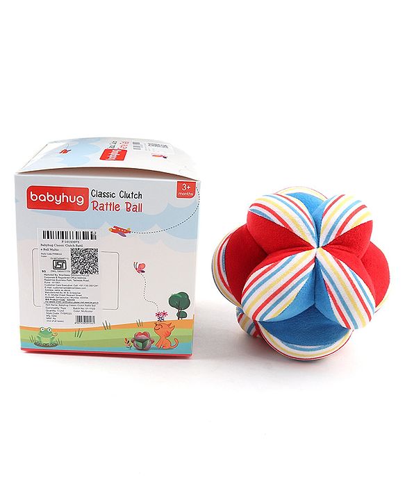 Babyhug Soft Rattle Ball for Infants|Multi-Texture Cotton Fabric with Gentle Sound|Stimulates Sensory, Motor & Visual Development|Lightweight & Easy to Grasp|BIS|Ideal Gift|3+ Months|Multicolor