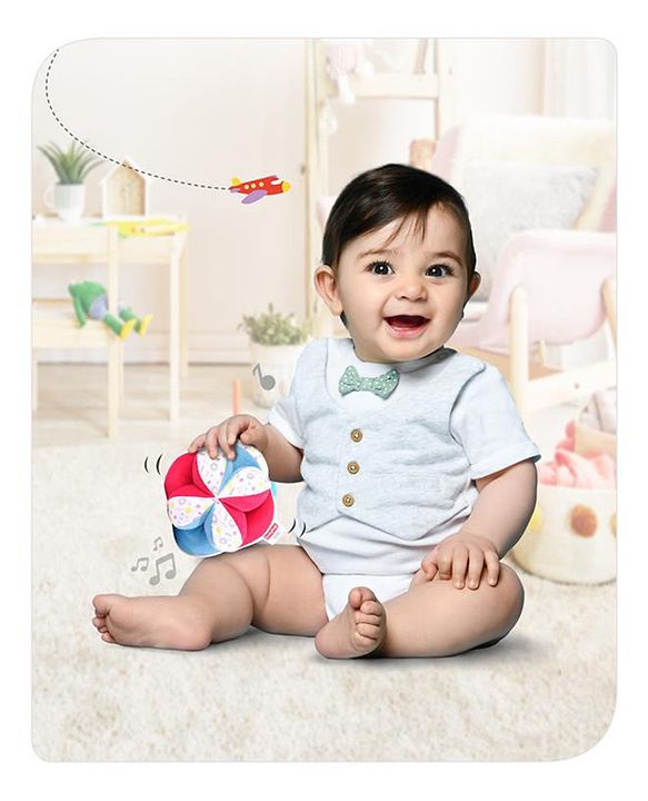 Babyhug Soft Rattle Ball for Infants|Multi-Texture Cotton Fabric with Gentle Sound|Stimulates Sensory, Motor & Visual Development|Lightweight & Easy to Grasp|BIS|Ideal Gift|3+ Months|Multicolor