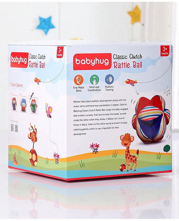 Babyhug Soft Rattle Ball for Infants|Multi-Texture Cotton Fabric with Gentle Sound|Stimulates Sensory, Motor & Visual Development|Lightweight & Easy to Grasp|BIS|Ideal Gift|3+ Months|Multicolor