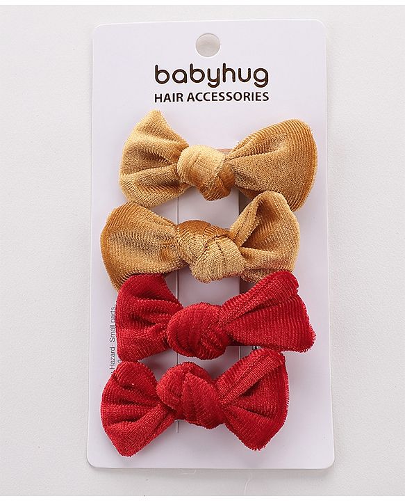 Babyhug Bow & Butterfly Clips Set of 4- Brown & Red