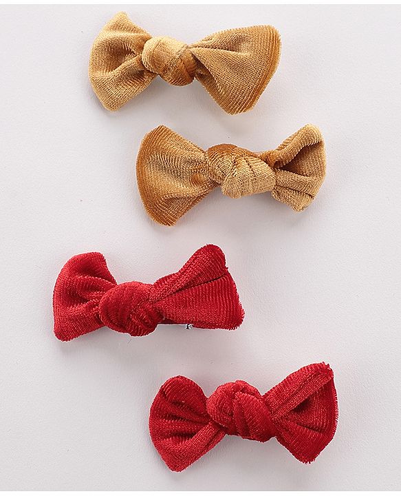 Babyhug Bow & Butterfly Clips Set of 4- Brown & Red